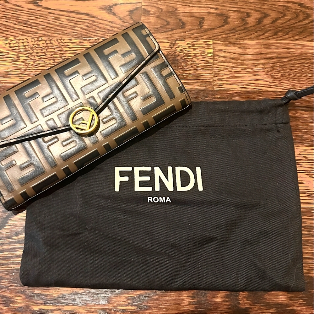Fendi Black and Brown Logo Clutch